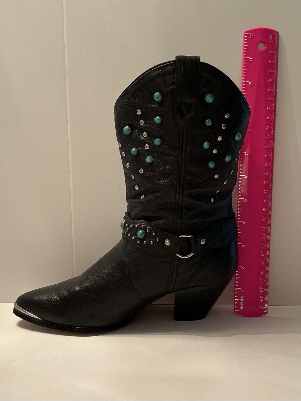 Vintage Dingo Black Studded Western Women’s Boots & Turquoise & Silver Accents 7 - Picture 3 of 11